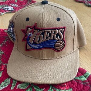 Mitchell & Ness 76ers Tan Cap with Blue and Red Logo